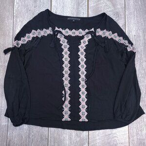 Torrid Womens Southwestern Boho Shirt Size 00 Black Long Sleeve Peasant Tassel